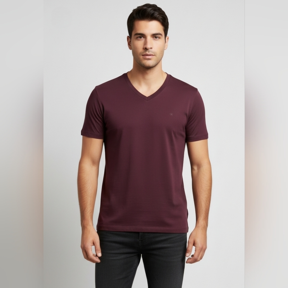 Calvin Klein Men Size M Deep Purple Liquid Touch Short Sleeve Cotton Tee Shirt